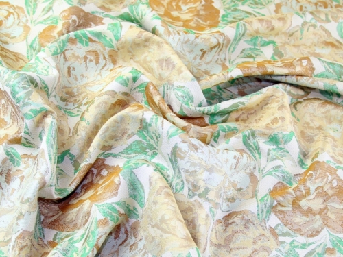 Deadstock Woven Brocade Fabric Green & Tan