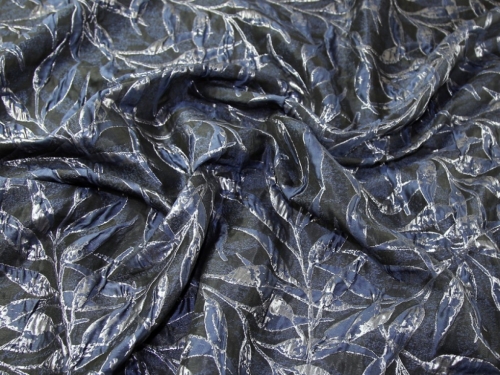 Deadstock Textured Woven Brocade Fabric Steel Blue