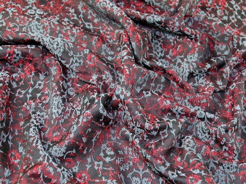 Deadstock Woven Brocade Fabric Red & Grey