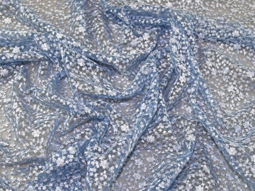 Deadstock Embroidered Lace Fabric Blue