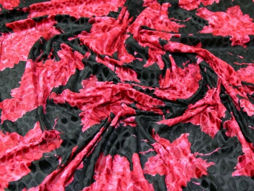 Deadstock Burn Out Velvet Stretch Knit Fabric Red