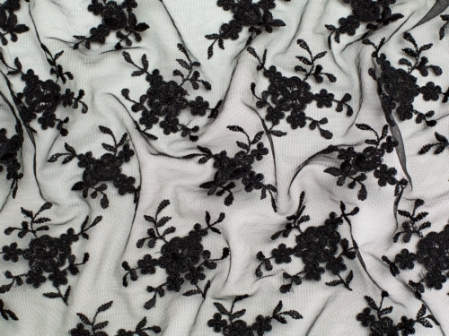 Minerva Core Range Embroidered Tulle Lace Fabric Black