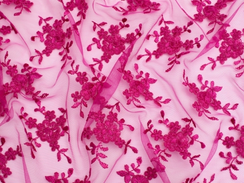 Minerva Core Range Embroidered Tulle Lace Fabric Cerise Pink