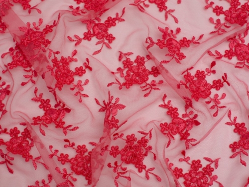 Minerva Core Range Embroidered Tulle Lace Fabric Coral