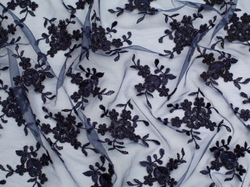 Minerva Core Range Embroidered Tulle Lace Fabric Navy Blue