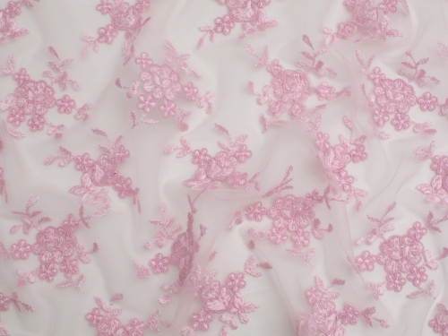 Minerva Core Range Embroidered Tulle Lace Fabric Pink