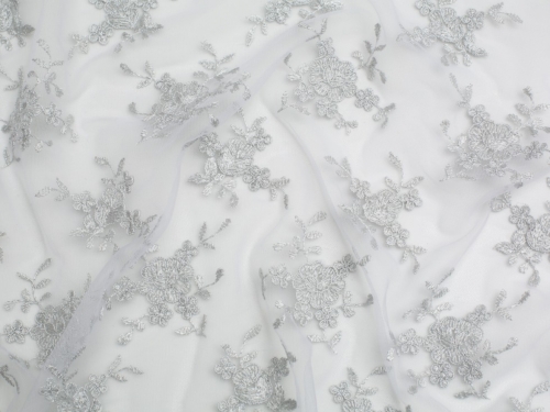 Minerva Core Range Embroidered Tulle Lace Fabric Silver