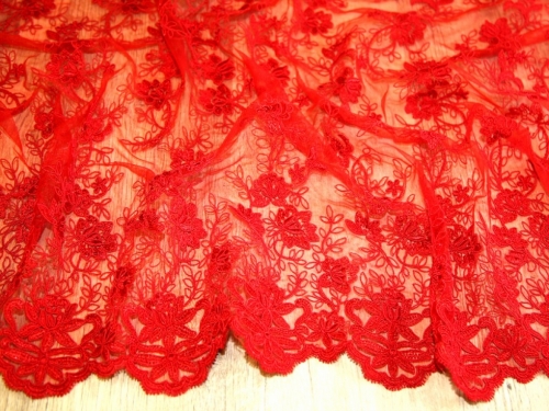 Deadstock Heavy Guipure Lace Fabric Red