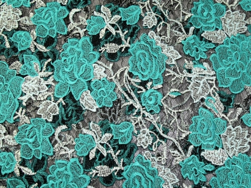 Deadstock Embroidered Lace Fabric Jade Green