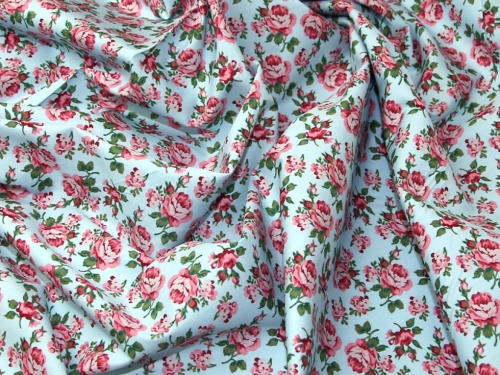 Deadstock 100% Cotton Poplin Fabric Pink on Blue