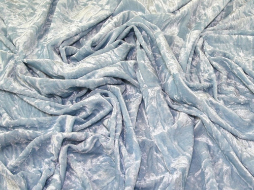 Deadstock Ice Crush Velvet Stretch Knit Fabric Ice Blue