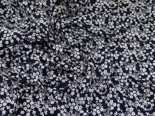 Deadstock 100% Cotton Poplin Fabric White on Navy