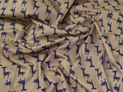 Deadstock 100% Cotton Poplin Fabric Beige & Navy
