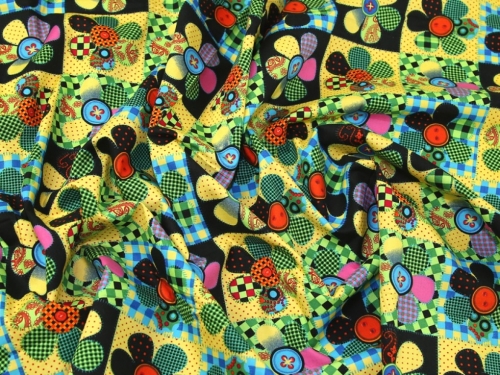 Deadstock 100% Cotton Poplin Fabric Yellow & Turquoise