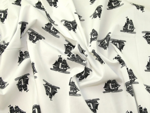Deadstock 100% Cotton Poplin Fabric Black on Ivory
