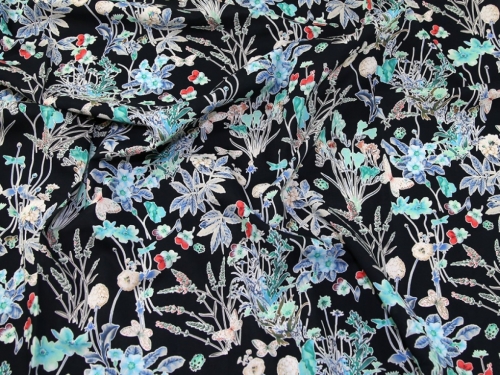 Cotton Lawn Fabric Navy & Turquoise