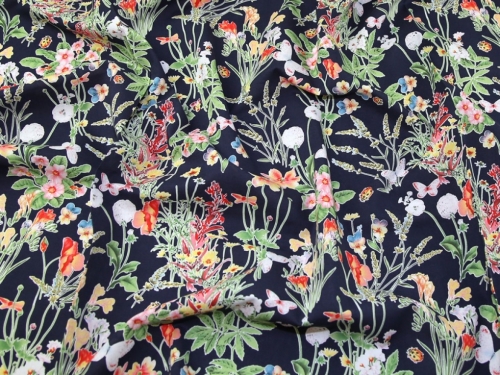Cotton Lawn Fabric Navy & Red