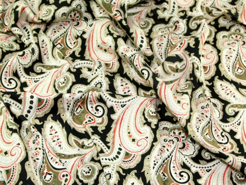 Cotton Lawn Fabric Black & Orange