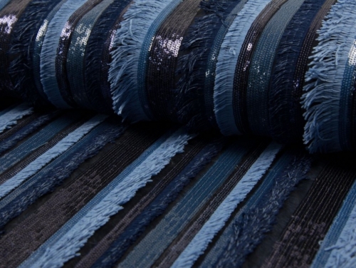 Deadstock Sequin Mesh Fabric Jeans Blue