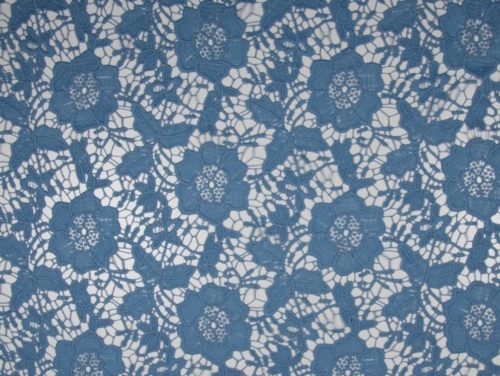 Deadstock Embroidered Lace Fabric Jeans Blue