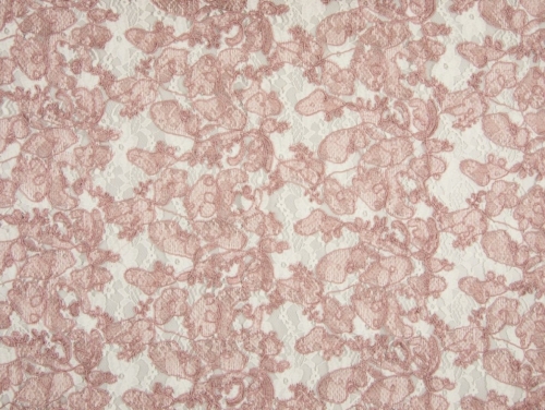 Deadstock Embroidered Lace Fabric Old Rose Pink