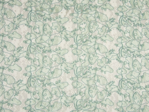 Deadstock Embroidered Lace Fabric Dusty Mint