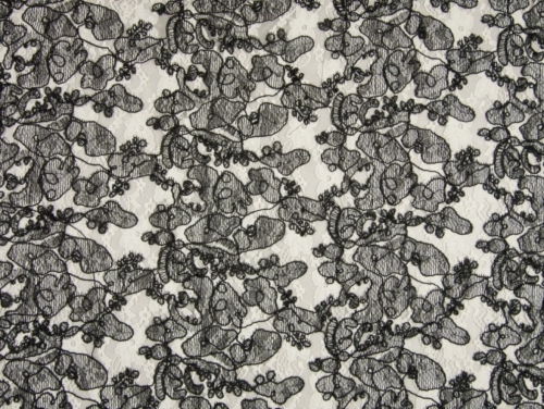 Deadstock Embroidered Lace Fabric Black