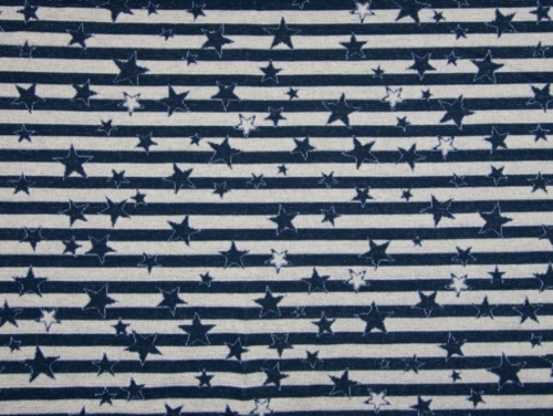 Deadstock Lurex Jacquard Stretch Knit Fabric Navy & Cream