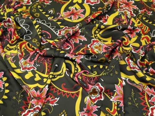 Lady McElroy Crepe De Chine Fabric Khaki Multi