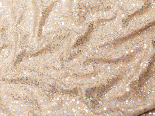 Minerva Core Range Sequin ITY Silky Stretch Knit Fabric Beige Silver