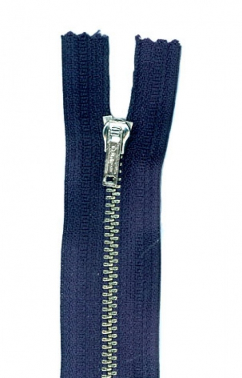 Silver Metal Closed End Zips Navy Blue