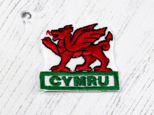 Cymru Welsh Dragon Patch Motif White