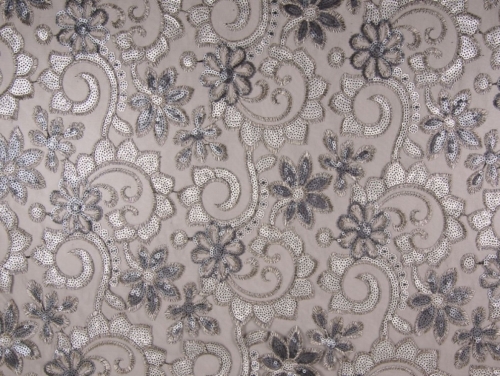 Deadstock Sequin Lace Fabric Silver