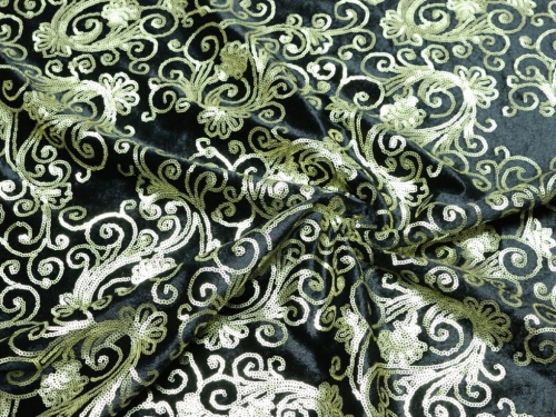Deadstock Sequin Velvet Stretch Knit Fabric Black & Gold