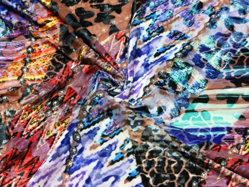 Deadstock Burn Out Velvet Stretch Knit Fabric Multicoloured