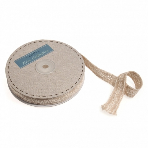 Linen Broderie Anglaise Lace Trim Natural