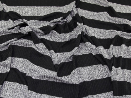 Lady McElroy Viscose Rib Stretch Knit Fabric Black & Grey