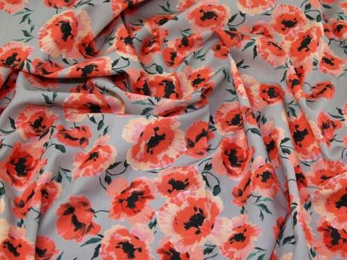 Lady McElroy 100% Cotton Poplin Fabric Coral on Grey