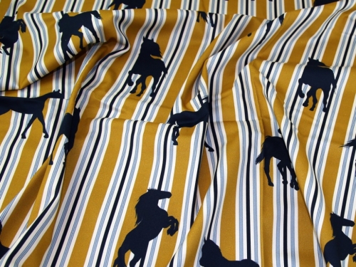 Lady McElroy Stretch Woven Cotton Twill Fabric Gold & Navy