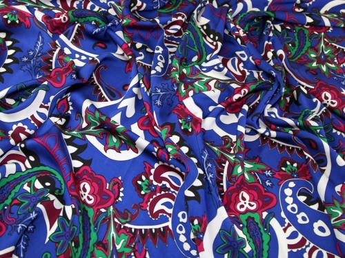 Lady McElroy Charmeuse Silky Satin Fabric Blue Multi