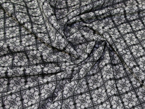 Lady McElroy Polyester Viscose Suiting Fabric Black & Ivory