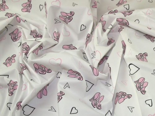 Deadstock Stretch Woven Cotton Poplin Fabric Pink on White