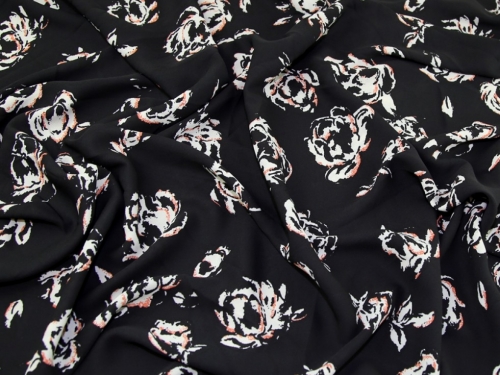Deadstock Polyester Georgette Fabric Black Cream Orange