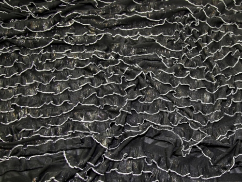 Deadstock RaRa Ruffle Textured Stretch Knit Fabric Black & Gold