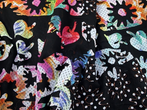 Deadstock Embroidered Sheer Chiffon Fabric Multi on Black