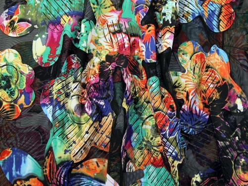 Deadstock Embroidered Mesh Fabric Multi on Black