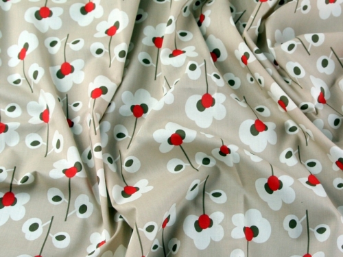 Cotton Lawn Fabric Coral & Beige