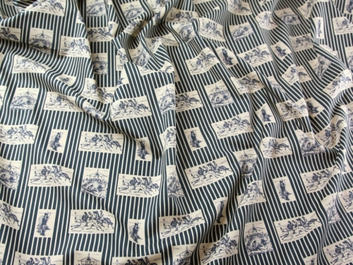 Cotton Lawn Fabric Beige & Navy Blue