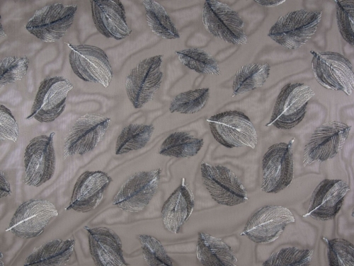 Deadstock Embroidered Lace Fabric Grey on Black