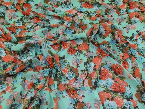 Lady McElroy Crinkle Sheer Chiffon Fabric Mint & Coral